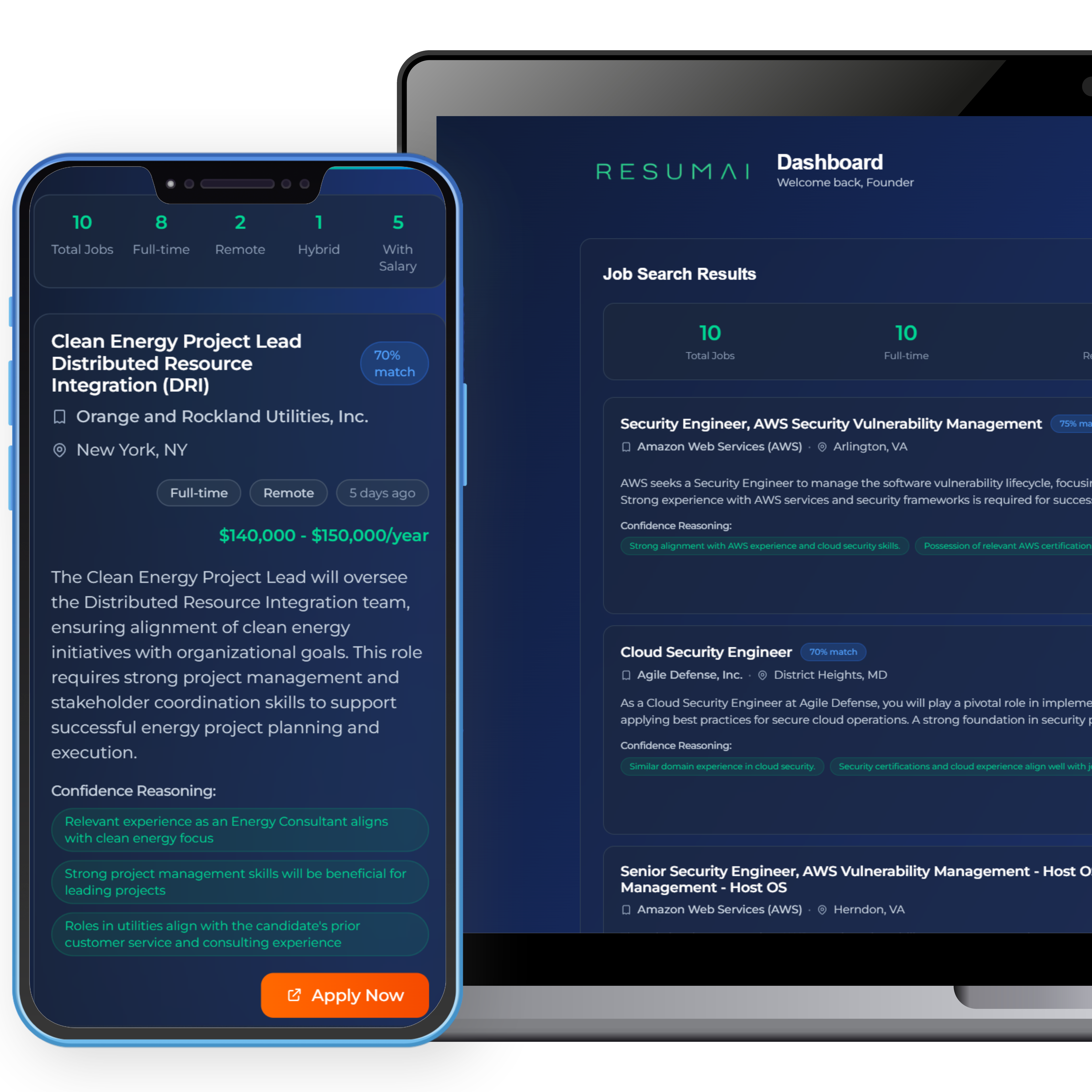 ResumAI Dashboard showing job matches